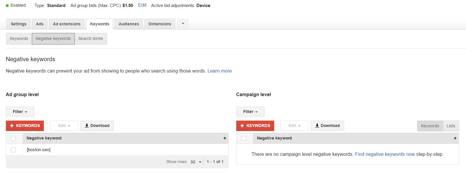 negative keywords