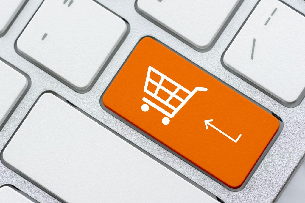 Online shopping / ecommerce and retail sale concept : White bask