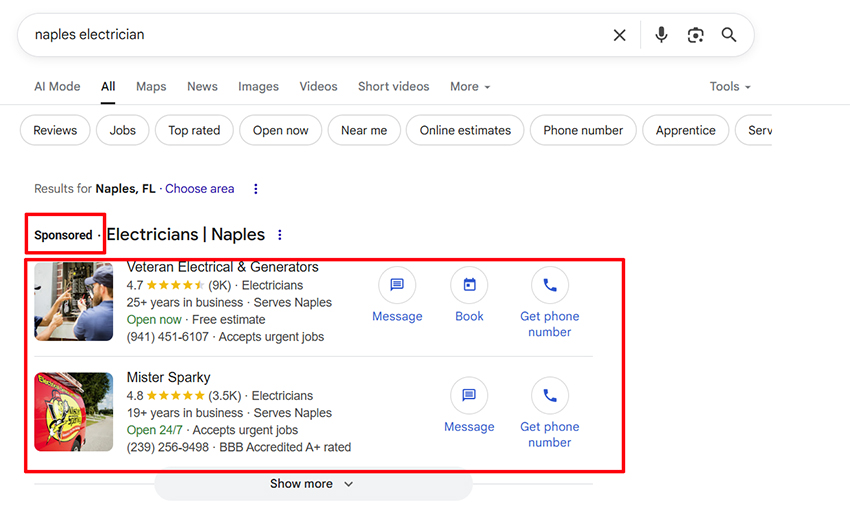 ad placement electricians